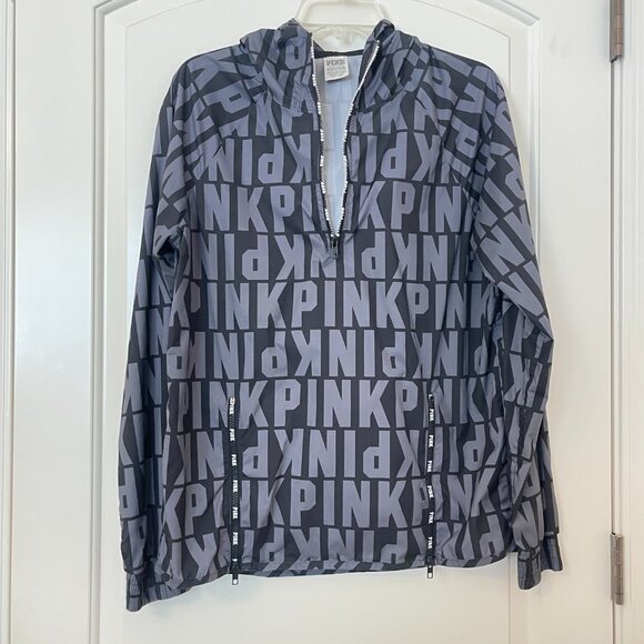 Victoria's Secret Pullover Jacket XS Small Gray Black Pink Logo Anorak - Picture 3 of 6